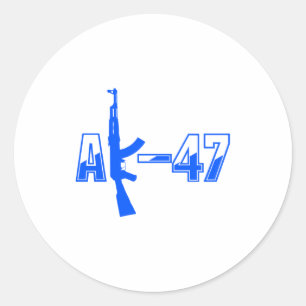 AK-47 AKM Aanvalsgeweer Logo Blue.png Ronde Sticker