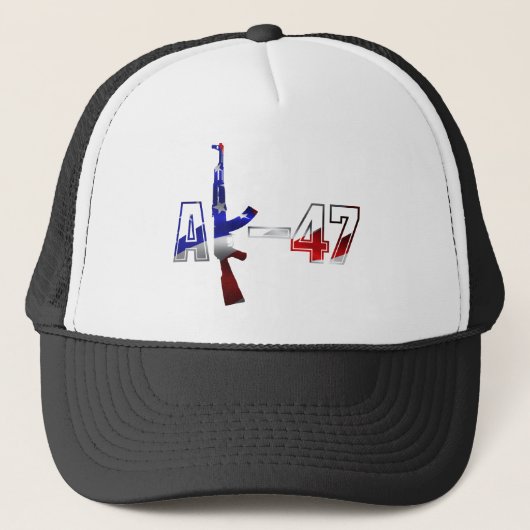 AK-47 AKM Aanvalsgeweer Logo Rood Wit en Blauw.pn Trucker Pet (Voorkant)