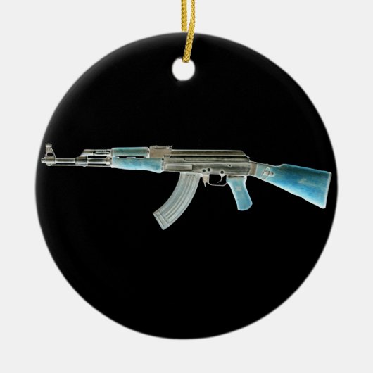 AK-47 Negatief Blauw Keramisch Ornament (Voorkant)