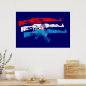AK 47, rood, wit en blauw Poster (Keuken)