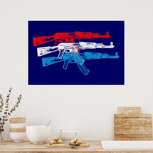 AK 47, rood, wit en blauw Poster (Keuken)