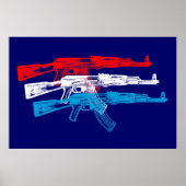 AK 47, rood, wit en blauw Poster (Voorkant)