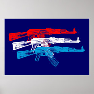 AK 47, rood, wit en blauw Poster
