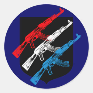 AK 47, rood, wit en blauw Ronde Sticker