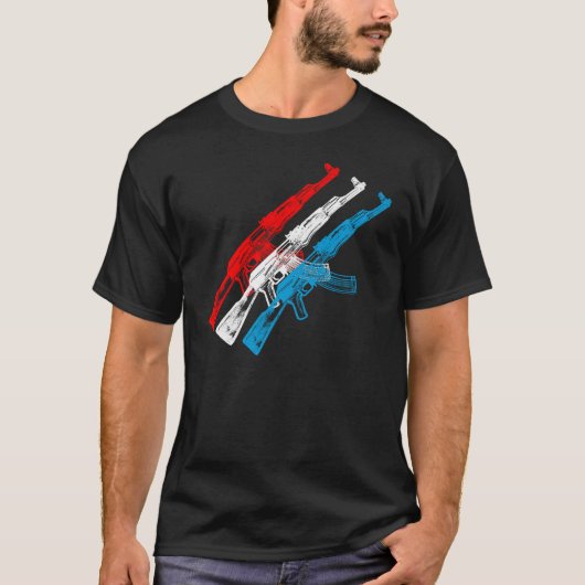 AK 47, rood, wit en blauw T-shirt (Voorkant)