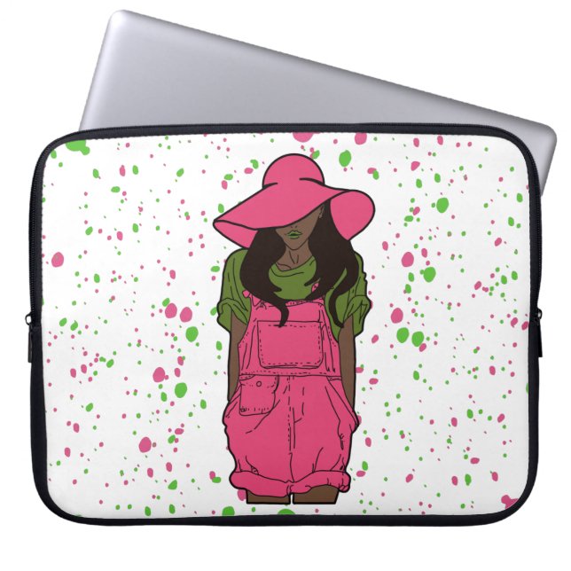 AKA Roze en Groene Waterverf Laptop Sleeve (Voorkant)