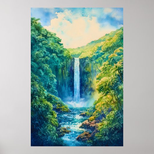 Akaka Falls State Park Aquarel Poster (Voorkant)