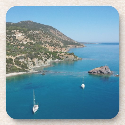 Akamas kustlijn met boten bier onderzetter (Voorkant)