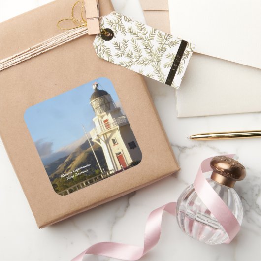 Akaroa Lighthouse, Nieuw-Zeeland Vierkante Sticker (Geschenken)