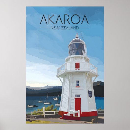 Akaroa Nieuw-Zeeland Reisposter Poster (Voorkant)