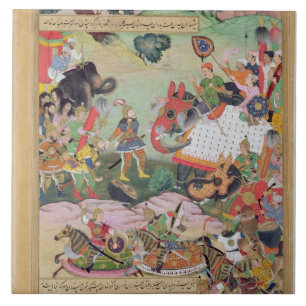 Akbar ontvangt de vaten en standaarden die zijn va tegeltje