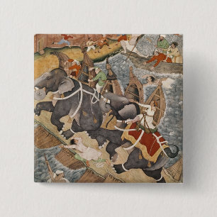 Akbar Tames the Savage Elephant, Hawa'i Vierkante Button 5,1 Cm