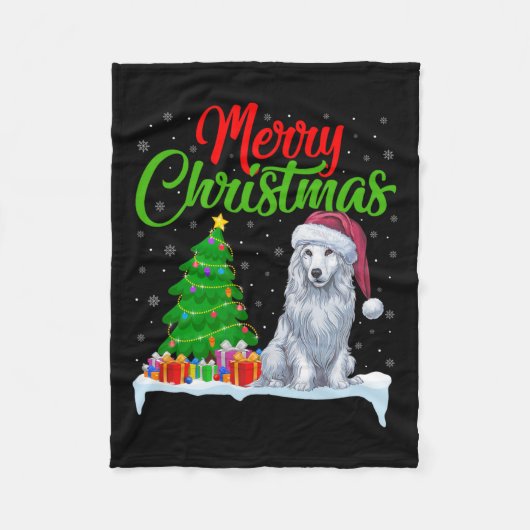 Akbash Dog Kerstboom Lichten Grappige Kerstmis Akb Fleece Deken (Voorkant)
