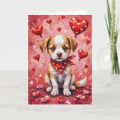 Akbash Valentijnshond Zittend met Hartjes Rood Kaart (Voorkant)