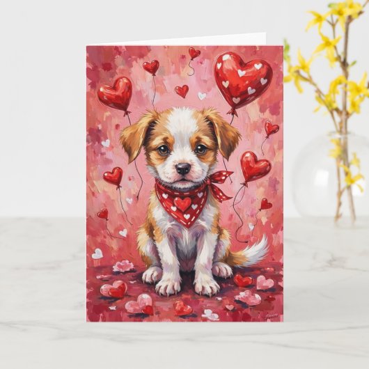 Akbash Valentijnshond Zittend met Hartjes Rood Kaart (Gele Bloem)