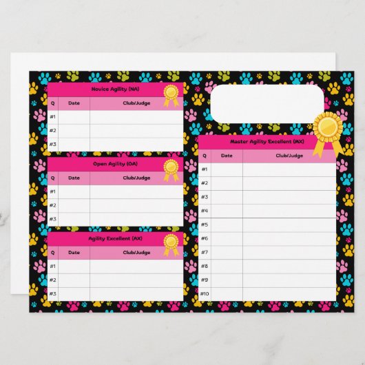 AKC Standaard Agility Master Title Tracker Kaart (Voorkant / Achterkant)