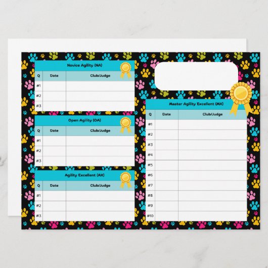AKC Standaard Agility Master Title Tracker Kaart (Voorkant / Achterkant)