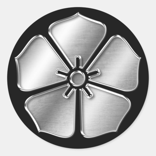 Akechi Clan Kamon Silver Chrome Ronde Sticker (Voorkant)