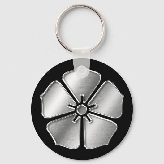 Akechi Clan Kamon Silver Chrome Sleutelhanger (Voorkant)