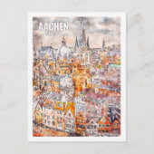 Aken Duitsland Beroemde Reisplaats Waterverf Briefkaart (Voorkant)
