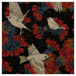 Akepa en Lehua Hawaiian op Linen Stof