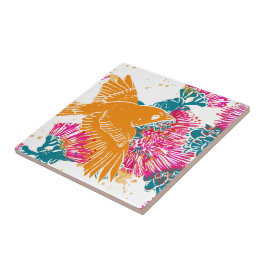 Akepa en Lehua Hawaiian patroondecor Pillow Tegeltje
