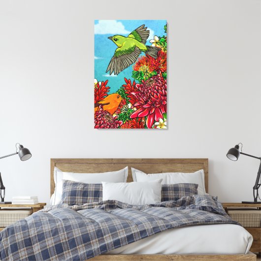 Akepa O' Hawaii 24x36 Large Canvas Art Print (Insitu (Slaapkamer))