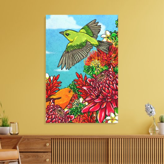 Akepa O' Hawaii 24x36 Large Canvas Art Print (Insitu (Woonkamer))