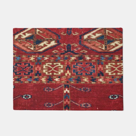 Akhal Oasis Red Band Blue Star Medallion Deurmat (Voorkant)