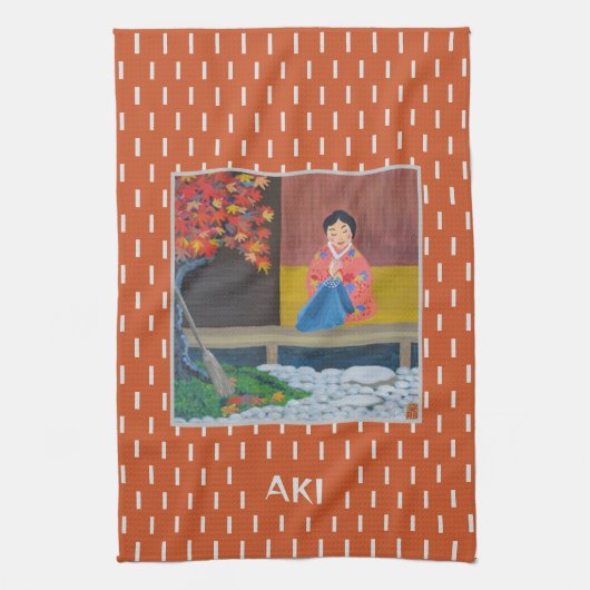 Aki Japans Herfstseizoen Kunst Theedoek (Verticaal)