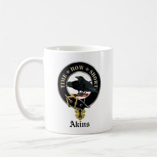 Akins Clan Crest & Coat of Arms Ceramic Coffee Mok (Links)