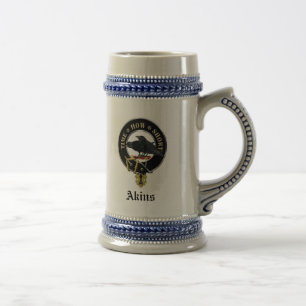 Akins Clan Crest & Coat of Arms Ceramic Stein Bierpul