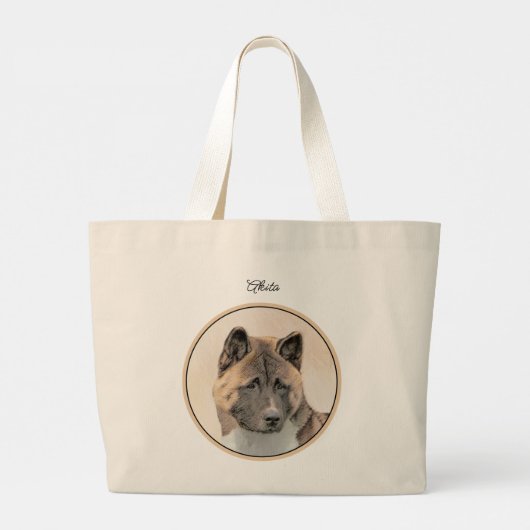 Akita Amerikaans Japans Inu Sable Schilderen Hond Grote Tote Bag (Achterkant)