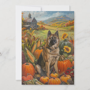 Akita Autumn Harvest Thanksgiving Dog Feestdagenkaart