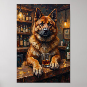 Akita Bar Kunst, Grappige Hond Drinkende Muurkunst Poster