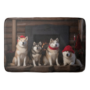 Akita bij de Haard Kerstmis Badmat