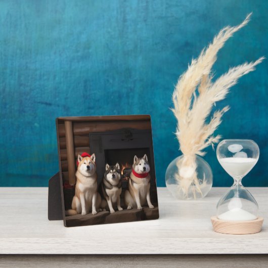 Akita bij de Haard Kerstmis Fotoplaat (Insitu)