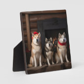 Akita bij de Haard Kerstmis Fotoplaat (Voorkant)