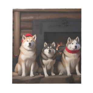 Akita bij de Haard Kerstmis Notitieblok
