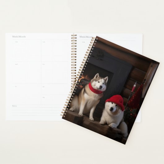 Akita bij de Haard Kerstmis Planner (Display)