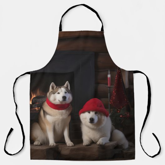 Akita bij de Haard Kerstmis Schort (Voorkant)