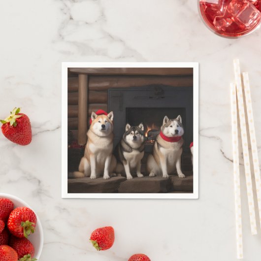 Akita bij de Haard Kerstmis Servet (Insitu)