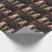 Akita bij de open haard Kerstmis Cadeaupapier (Hoek)