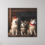Akita bij de open haard Kerstmis Canvas Afdruk (Voorkant)