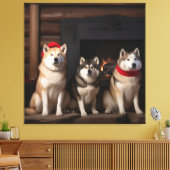 Akita bij de open haard Kerstmis Canvas Afdruk (Insitu (Woonkamer))