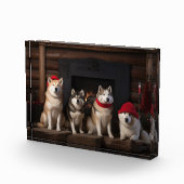 Akita bij de open haard Kerstmis Fotoblokken (Rechts)