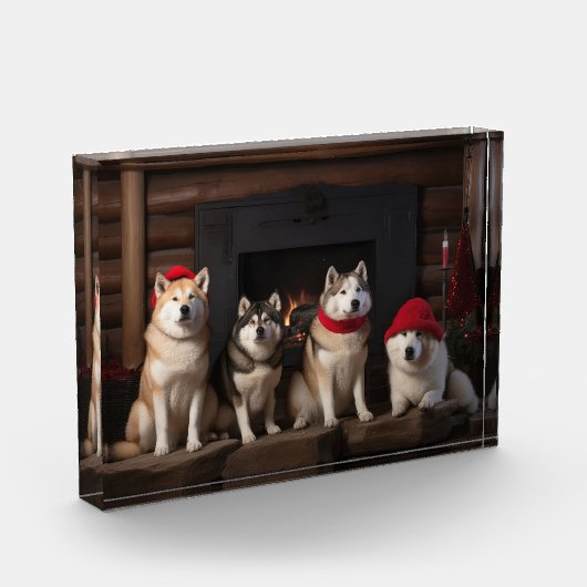 Akita bij de open haard Kerstmis Fotoblokken (Links)