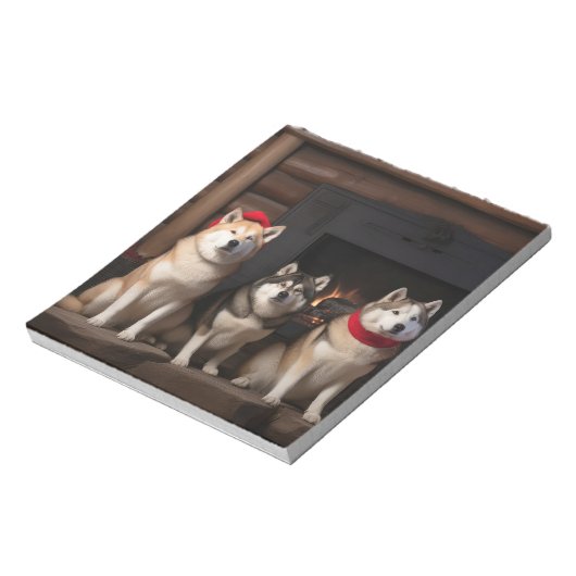 Akita bij de open haard Kerstmis Notitieblok (Linkerzijde)