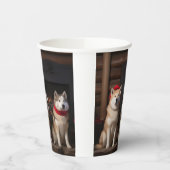 Akita bij de open haard Kerstmis Papieren Bekers (Links)