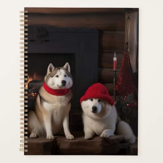 Akita bij de open haard Kerstmis Planner (Voorkant)